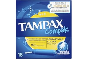 Tampax Compak - Tampones regulares con aplicador 18X, protección contra fugas y discreción, se siente limpio