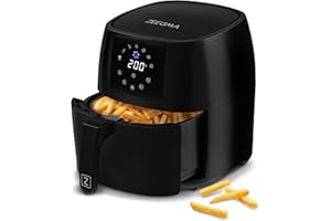 ZEEGMA Knapper Pro frytkownica beztłuszczowa 1400 W, temperatura robocza: 60-200°C, gotowa do użycia w 60 sek., duża pojemność kosza do pieczenia i miski do pieczenia, powłoka teflonowa, 8 programów