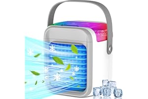 TOOHOMING 4-in-1 Mini Portable Air Conditioner Fan with Powerful Cold Winds And Low Noise, USB Rechargeable Evaporative Air Cooler with 7 Kinds of Lights And 3 Wind Speed, Air Cooler for Office, Home And Car