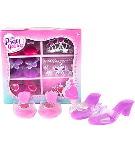 Set De Zapatos De Princesa Y Joyas Para Niñas De 3-6 Años – 4 Pares De Zapatos De Juego Y Accesorios De Joyería, Estuche De Almacenamiento De 6 Compartimentos, Regalo Glamuroso
