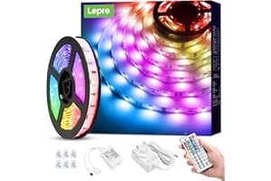 Lepro LED Strip Light 5M, RGB Colour Changing LED Lights with Remote, 150 Bright 5050 LEDs, Plug in Strip Lights for Bedroom Kitchen Kids Room Party Christmas