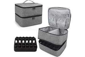 Yokilly Bolsa De Maquillaje,Doble Capa Organizador De Esmalte De Uñas con Capacidad para 30 Botellas (15ml) Y Una Lámpara De Uñas,con Secciones De Almacenamiento (Gris)