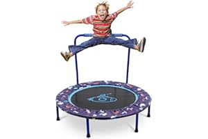 SIAIRO Trampolina dziecięca, do użytku wewnątrz i na zewnątrz, składana, do ćwiczeń, trampolina fitness z poręczą, pokrowiec ochronny, słodki wzór, trampolina dla chłopców i dziewczynek od 3-6 lat, Ø 91 cm, obciążenie do 50 kg