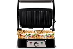 NETTA Panini Maker & Health Grill - Sandwich Toaster, Panini Press - 2 Slice Non-Stick Grill Plates – Built-In Fat Tray - 1500W - Stainless Steel – Easy to Clean