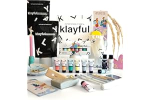 Klayful – Kit Poterie Adulte Pour Débutants avec 3kg d’Argile Blanche Autodurcissante Sans Cuisson | Couleurs Pastel, Outils, Pinceaux, Base Blanche, Vernis, Guide Inclus