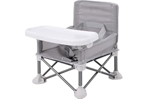 PandaEar Rehausseur Chaise Enfant | Chaise de Siège Portable Baby Pop Sit | Pli Compact avec Sangles Pour une Utilisation Intérieure/extérieure | Evolutif dès 6 mois, Sac Transport (Gris)