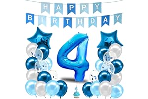 envami® Decorazioni Compleanno 4 anni Bambino Blu - Kit Palloncini Compleanno 4 anni - Festoni Compleanno Bambino - 4anni Di Compleanno - Palloncini 4 anni Compleanno - Addobbi Compleanno Bambino 4