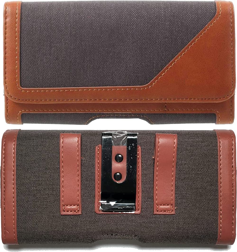 TDG® Dual Tone Faux Leather Pouch Holster Belt Clip Case with Belt Loop & Magnetic Flap Compatible for Apple iPhone Smartphones & Mobiles (Display 5 to 6.5 inches) (Brown, 6.7)