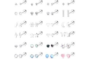 ADRAMATA 24 Pares Pendientes para Mujer Acero Inoxidable Pendientes Juego Cartílago Hélice Pendientes Piercing Hipoalergénicos con Parte Posterior Plana Plata Pendientes para Mujeres Niñas