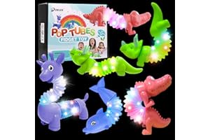 DELEE Pop Tubes Animal Toy,Sensory Tubes for Autism with LED Light,4Packs Glow Animal Stress Relief Toys for Kids,Party Supplies for Christmas Halloween Birthday