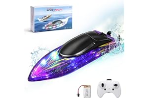 Anpress RC Boats for Kids LED Light Remote Control Boat for Pool and Lake, Fast RC Boat with 2.4GHz, 15+KMH, 2 Rechargeable Battery, Low Battery Alarm, RC Toys Pool Toys for Kids Adults
