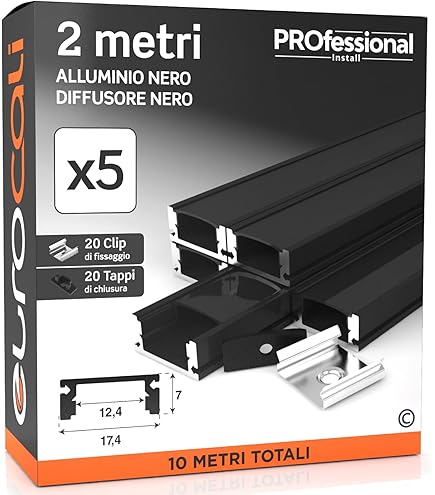 Profili Angolari Alluminio Per Strisce LED - 3x2 Metri Con Accessori - Schermatura Opaca, Max 10.5mm - Foto 2