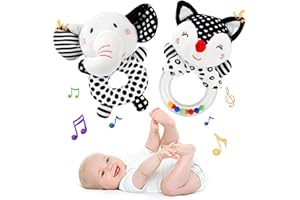 Ballery Zabawki dla dzieci 0-12 miesięcy grzechotka zabawka pluszowa lalka czarno-biała zabawka grzechotka sensoryczna dla niemowląt