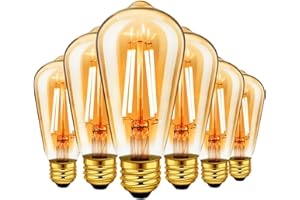 LVWIT Bombillas Vintages LED E27 ST64 (Casquillo Gordo) - 6.5W Equivalente a 53W, 685 Lúmenes, Luz Blanca Cálida 2500K. Bombilla Retro Vintage, No Regulable - Pack de 6 Unidades.