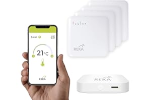 Thermostat pour radiateur Electrique Intelligente Connectée REKA - Contrôle Température Via Appli Tuya, Programmation, Détection Fenêtres Ouvertes - Compatible Assistants Vocaux (4, avec Passerelle)