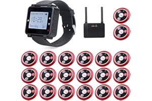 ‎RETEKESS Retekess T128-T117 Restaurant Pager, Bezprzewodowy System Przywoławczy, 1 Zegarek i 20 Przycisków Wywołania dla Szpitali Bary Stomatolog Przychodnia Weterynaryjny