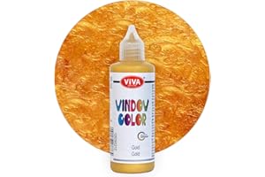Viva Decor Window Color (Gold, 90 ml) Fenstermalfarben für wieder abziehbare Bilder und Sticker für Deko, Spiegel, Fliesen, Vasen und Fenster - Made in Germany