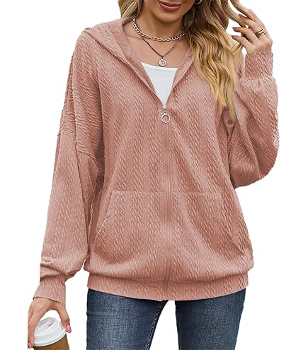 Felpa Con Zip Donna Leggera – Cotone Morbido, Manica Lunga, Felpa Con Cappuccio Casual Curvy