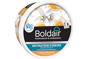 BOLDAIR - Gel destructeur d'odeur Fleur d'Oranger - Neutralise les odeurs - parfume - Produit gel solide - Multi application - durée 8 semaines - 300g - Fabrication française