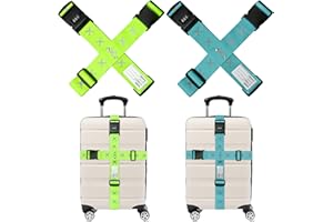 AOKITO Pasek do Walizki, Pasek do Walizki, 4 Częściowy Pasek do Walizki z Zamkiem Szyfrowym, Paski do Walizki ze Stałą Klamrą i Przywieszką, Pasek do Walizki Regulowany Dla Walizek 20-34 Cali (Blue & Green)