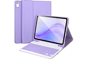 APHBZGE for iPad 11/10th Generation Case with Keyboard,Detachable Bluetooth Keyboard case for iPad A16 2025 11 inch/10th Gen 2022 10.9’’ with Pencil Holder, Square Keycaps,Purple
