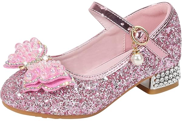 YIzdegg Flicka prinsesskor med klack – glitterskor klackskor med paljetter balettskor Mary Jane-skor, bekväma bröllopsskor, lätta kvällsskor, eleganta klädskor