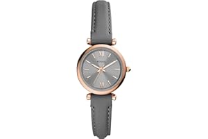 Fossil Damenuhr Carlie Mini, Quarzwerk, 28mm Rose Gold Edelstahlgehäuse mit Lederarmband, ES5068