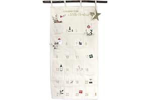 Papierdrachen Adventskalender 2025 - bestickter Stoff-Wandkalender in Beige & Gold - mit Taschen zum Befüllen - hochwertig & wiederverwendbar