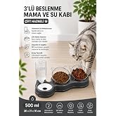 Glipet &Ccedil;ift Hazneli- 3' l&uuml; Beslenme Mama ve Su Kabı Gri 500 ml 36*21*16 cm