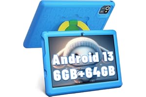 Hakaug Kids Tablet Android 13 10-inch Quad Core Kids Tablet 6 RAM 64GB ROM HD 1280x800 IPS Screen Kids Tablets with Dual Camera WiFi Bluetooth(Blue)