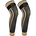 Ruilaibao Copper Long Knee Braces for Women and Men Full Leg Compression Sleeves Anti Sliping Ventilation Long Knee Support with Wraps for ACJ, PCL, Meniscus Tear, Arthritis (Copper, X-Large)
