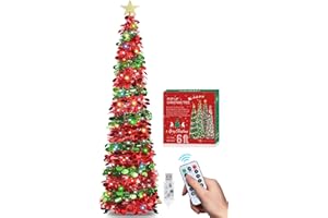 HMASYO Albero di Natale Artificiale a Paillettes 180cm con 100 Luci a LED Timer e Telecomando, Montaggio Istantaneo, Alimentazione USB - Decorazione per Interni Casa, Appartamento, Veranda, Feste