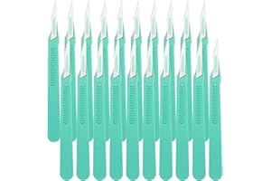 BEHOGAN 20 Stück Skalpellklingen, Sterile Skalpellmesser mit Skalpell-Griff, Kunststoff Chirurgische Skalpellmesser, Skalpellklingen Aus Karbonstahl, Ersatzklingen mit Schutzkappe, Einzeln Steril Verpackt