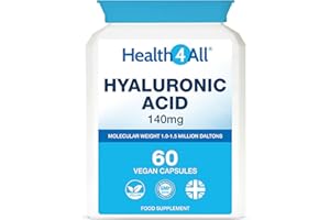 Health4All Hyaluronic Acid 140mg, 60 Capsules 2 Months Supply, 1.0-1.5 Million Daltons for Radiant Skin, Hair and Joint Support | High Strength Vegan Supplement with Glucoronic Acid | Made in UK