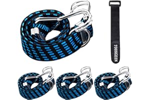 TOONGEEN Bungee Cords with Hooks Heavy Duty 4 Pack, Premium Elastic Luggage Bungee Straps Suitable for Bicycles Camping Car Roof Rack Strap Tarpaulin Fixings (23 Inch, Blue)