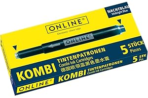 ONLINE Wkłady atramentowe Combo, uniwersalne wkłady, kompatybilne ze wszystkimi popularnymi piórami, również piórami Lamy, wkłady zapasowe, niezmywalne, pudełko z 5 wkładami o dużej pojemności, kolor: