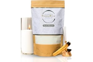 TerraRita – Kit para hacer velas de arena. | Kit velas perladas | Cera natural de origen vegetal | Sin parafina | Velas blancas sin necesidad de fundir ni tóxicos | Palo Santo de regalo (500g)