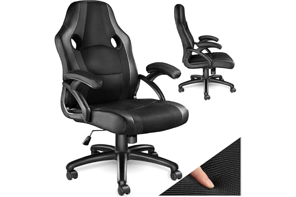 tectake® Chaise Gaming Chaise de Bureau Fauteuil de Bureau Siège Gaming Fauteuil pivotant Design à 360°, Chaise Ergonomique, Fauteuil avec Accoudoirs, Roulette, Hauteur réglable, Teletravail