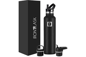 IRON °FLASK Insulated Water Bottle with Straw Lid Narrow - 710ml (3 Lids) - Cold 24hrs & Hot 12hrs Drinks - Double-Walled Stainless Steel Metal Leakproof Travel Sports Gym Camping & Hiking Hydration Flask
