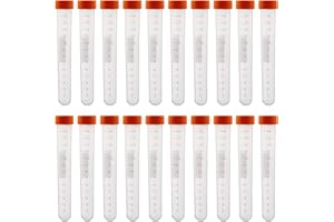 HUAZIZ 20 Pezzi Provette in Plastica per Provette da Centrifuga, Provette Graduate da 15ml con Tappi a Vite per Esperimenti di Chimica di Laboratorio (Arancione) Fondo Arrotondato