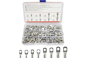 YoniYa 130PCS Terminali elettrici 6-25 mm², Terminali a crimpare con occhiello rotondo Capocorda cavo batteria auto moto rame stagnato