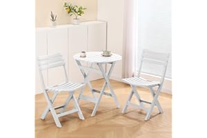 TAO ONE Juego de bistró plegable de plástico, juego de bistró de patio de 3 piezas, mesa y sillas portátiles para interiores y exteriores con respaldo, juego de muebles de patio plegables para balcón,