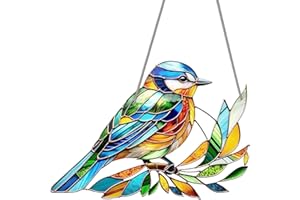 LUMOOM 2Pcs, Décoration Moderne pour Fenêtre, Suspension À Oiseaux en Acrylique avec Chaîne, Attrape-Lumière Coloré, Capteur De Soleil Colibri À Suspendre Aux Fenêtres, Rideau pour Fenêtre, Portes