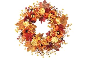 Sslvya höstkransar för ytterdörren, konstgjorda höstlöv, pumpa, blomkrans för hem, skörd, tacksägelse, halloween, dekoration