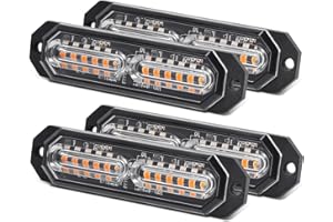 OPP ULITE 12LED Amber Emergency Hazard Strobe Warning Grille Working Light Bar for 12-24V Car Vehicle, Waterproof Safety Flashing Beacon Light for Truck Van Trailer Caravan Camper(CB-02-4PCS)