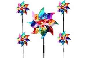 YITLA Bird Scarers Windmills For Garden,Multicolour Reflective Bird Deterrent Windmill Pigeon Deterrent Windmills for Garden Windmills for Children (5PCS Color stripe windmill)