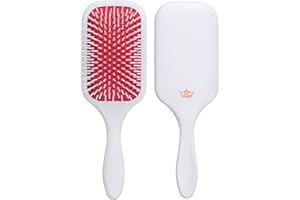 Denman Power Paddle Hair Brush for Fast and Comfortable Detangling, Blow Drying and Styling - Combination of D3 Styling Pins & Paddle Brush - For Women and Men (White, Red Pad), D39
