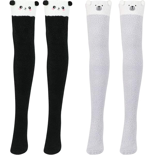 Kakveiai 1 paar lange damessokken - Knuffelsokken - Kniekousen - Panda- sokken - Zacht en warm - Voor dames en meisjes - Eén maat, Grijze strepen Kakveiai 1 paar lange damessokken - Knuffelsokken - Kniekousen - Panda- sokken - Zacht en warm - Voor dames en meisjes - Eén maat, Grijze strepen