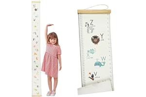 Surplex Hanging Measurement Ruler for Kids, Baby Height Growth Chart Nursery Wall Hanging Height Chart Removable Canvas Wood