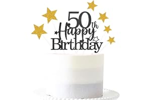 PARGLEEV Glittery Black Gold 50th Happy Birthday Cake Topper with Star,50 Birthday Cake Toppers Party Decorations Party Supplies for Men Women